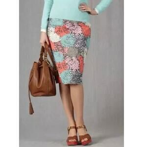Boden Cotton Pencil Skirt Size 10R Pink Blue Dandelion Straight Pencil Lined